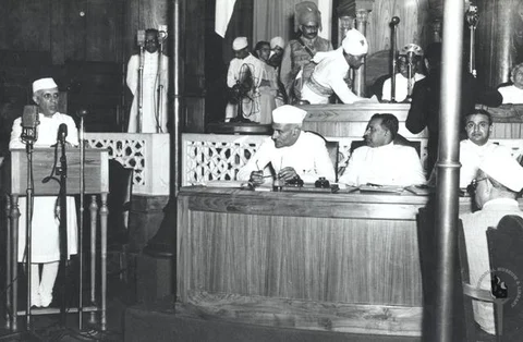 Jawaharlal Nehru, on the night of Aug. 14, 1947. (Photograph: NMML)