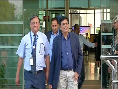 Union Minister Piyush Goyal arrives in Udaipur. ( Photo: ANI) 