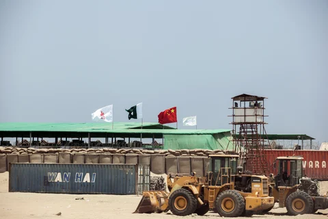 A shipping container sits at the Gwadar port in Pakistan. (Photographer: Asim Hafeez/Bloomberg)