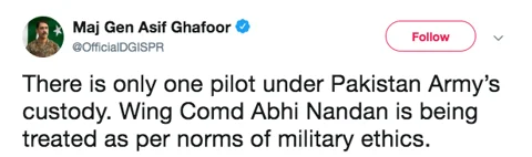 Screenshot of Major General Asif Ghafoor’s tweet.