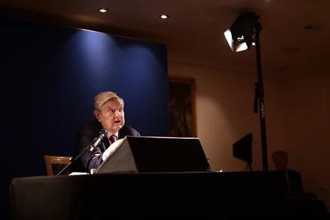 George Soros, speaks at the World Economic Forum in Davos, Switzerland, on Jan. 24, 2019. (Photographer: Simon Dawson/Bloomberg)
