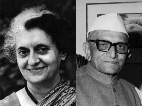Prime Ministers Indira Gandhi and Morarji Desai. (Photograph: Government of India)