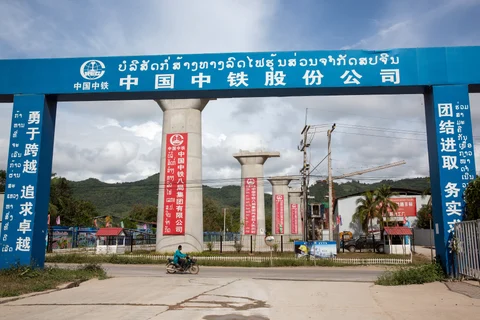 A section of the China-Laos Railway under construction, on Oct. 21, 2018. (Photographer Taylor Weidman/Bloomberg)