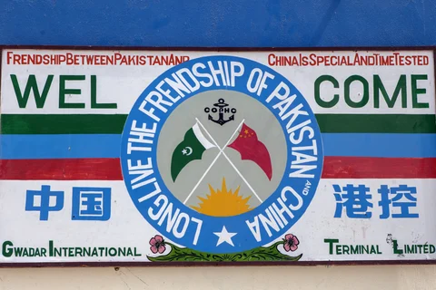 A mural stands at Gwadar Port in Gwadar, Balochistan, Pakistan. (Photographer: Asim Hafeez/Bloomberg)