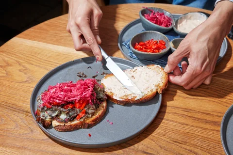 The making of West-Bourne’s signature, vegetarian take on the Reuben. 