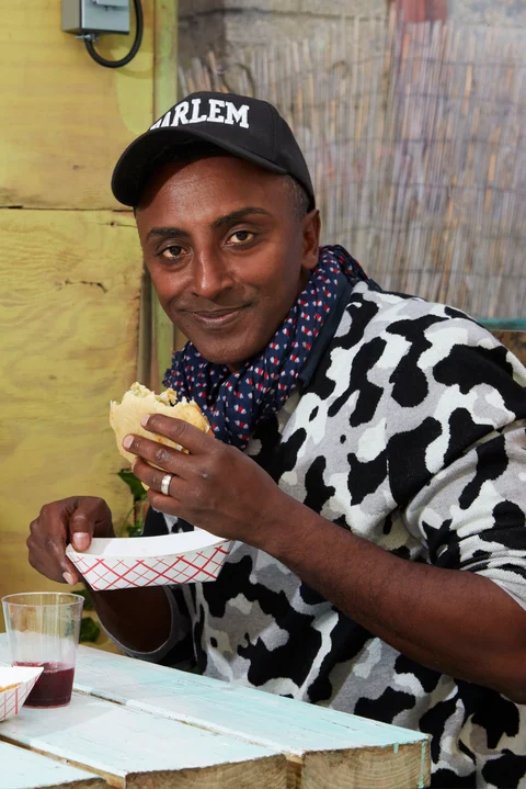 Chef Marcus Samuelsson takes a taste-trip to the Caribbean with Lolo’s Shark & Bake, topped with a hefty squeeze of tangy salsa verde. 