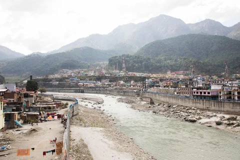 In Bhatwari, drains and canals empty directly into the river. (Photographer: Anshika Varma for Bloomberg Businessweek)