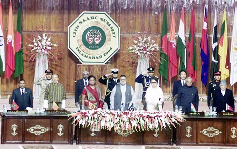 SAARC Heads of Governments, at the 12th Summit in Islamabad where SAFTA was signed, on January 6, 2004. (Photograph: PIB)