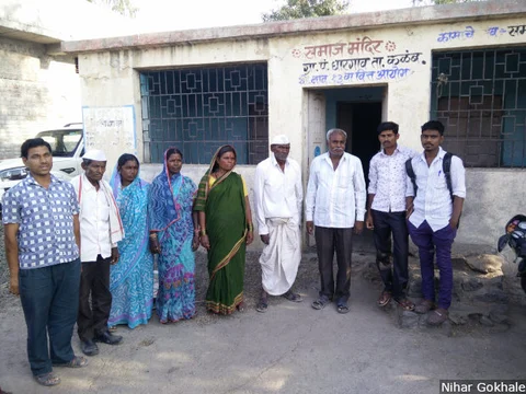 Dalit families gather near a community centre in Gharegaon in Maharashtra’s Osmanabad district. Dalits own no land in the village and work as labourers on the farms of upper-caste farmers. During the region’s recurring droughts, they migrate to western Maharashtra or to Mumbai in search of work.