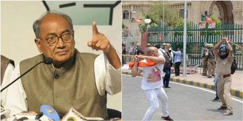 कश्मीर में पुलिस को पीटने वाले देशद्रोही कहलाते हैं लेकिन BJP वाले पुलिस को पीटते हैं तो देशभक्त, कैसे ?- दिग्विजय सिंह