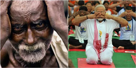 कविता : भूख लगी है योगा कर, काम चाहिए योगा कर, क़र्ज़ बहुत है योगा कर, रोता क्यों है? योगा कर!