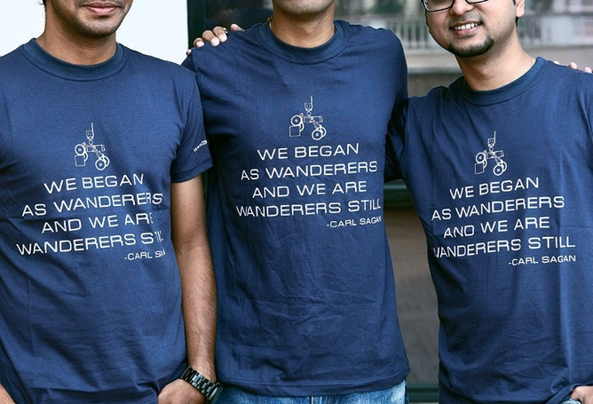MADE OF STAR-STUFF: Like all space obsessed people, the youngsters atTeam Indus idolise Carl Sagan. Enough to put him on their T-shirts. Photo by Bandeep Singh