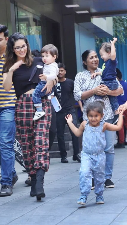 Sunny Leone with her kids in Juhu.