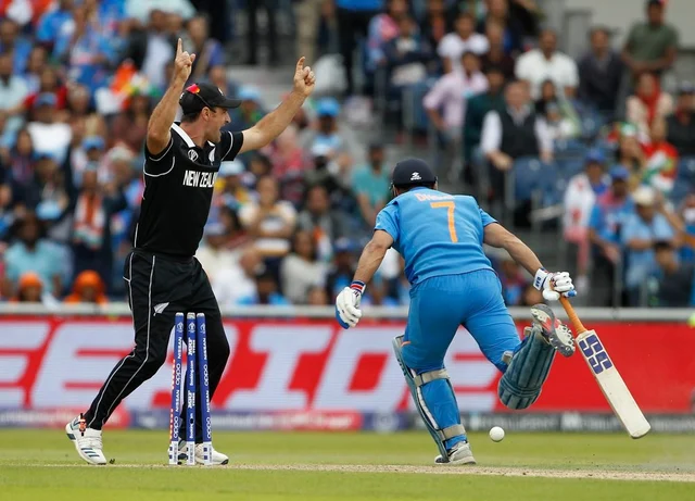 Indian batsman MS Dhoni gets run out during the Semi Final match against New Zealand during ICC CWC 2019 at Old Trafford in Manchester on Wednesday.