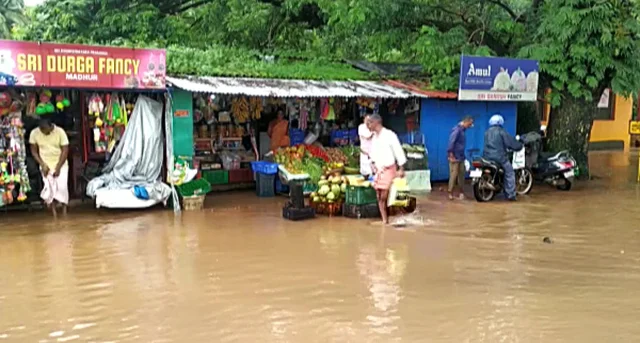 Water logging in the area around Shree Vinayak Temple in Madhur, Kerala following heavy rainfall