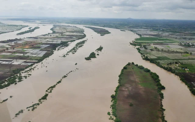 An aerial view of the flood-affected districts of north Karnataka on Monday