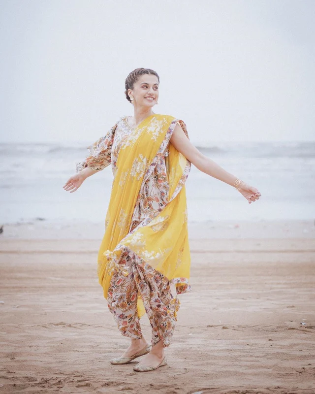Get Taapsee Pannu’s quirky yellow dhoti saree for Rs 43K