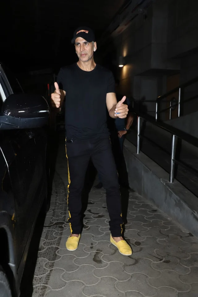 Akshay Kumar gearing up for Mission Mangal dropped by at the film's screening last night.