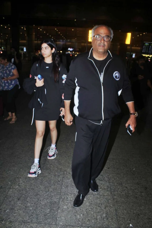 Khushi Kapoor and Boney Kapoor who were in Bali returned today to Mumbai when shutterbugs spotted them on Mumbai airport.
