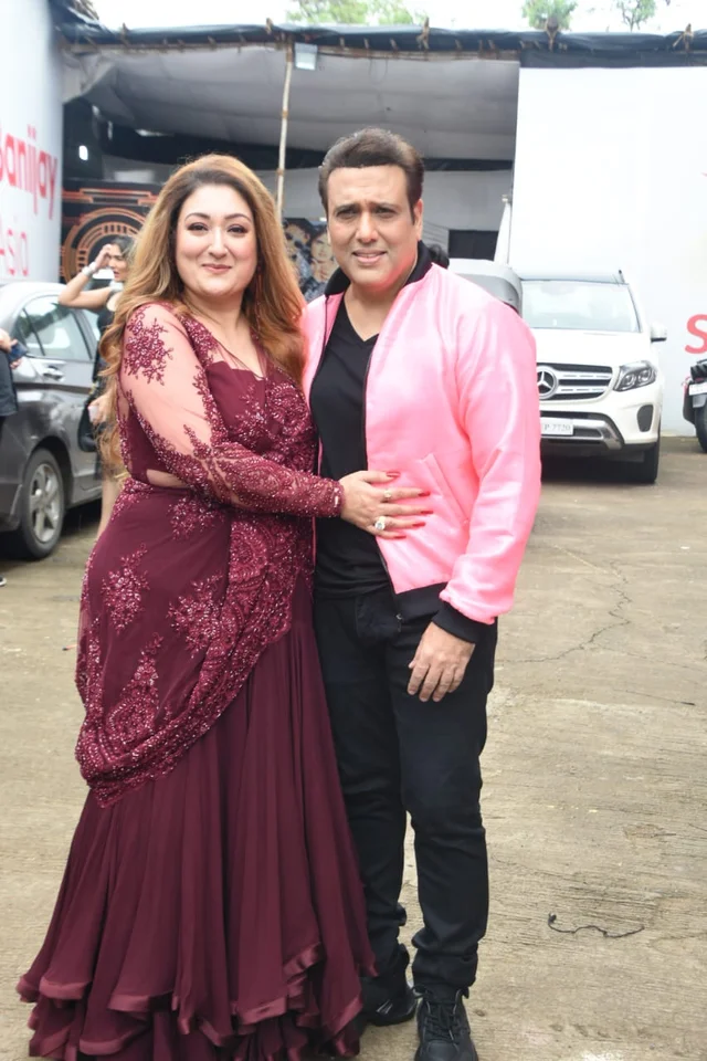 Govinda and his wife Sunita Ahuja on the sets of Nach Baliye 9