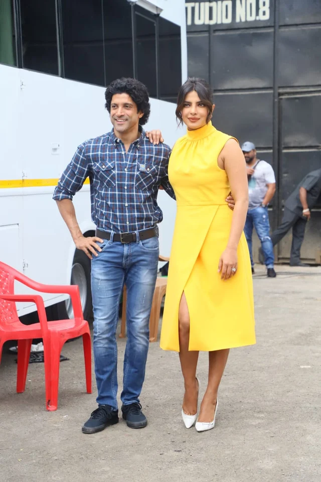 Priyanka Chopra Jonas with Farhan Akhtar at the promotion of 'The Sky Is Pink'.