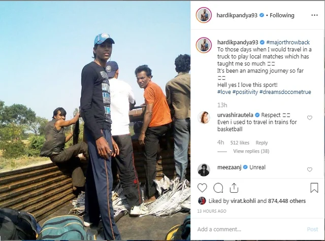 India all-rounder Hardik Pandya posted a throwback image