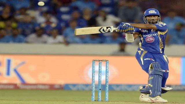 Mumbai Indians Krunal Pandya plays a shot during the 2017 Indian Premier League (IPL) Twenty20 final cricket match between Mumbai Indians and Rising Pune Supergiant at The Rajiv Gandhi International Cricket Stadium in Hyderabad on May 21, 2017.