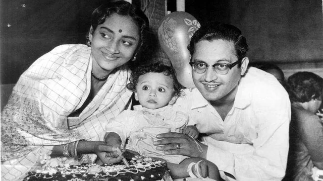 Guru Dutt with wife Geeta and son