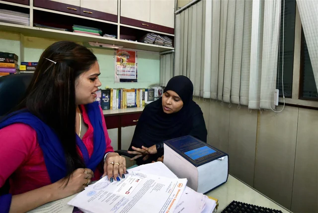 Kolkata: Ishrat Jahan, one of the petitioner in the triple Talaq case on which the Supreme Court passed a judgement, talks to her lawyer Nazia Elohi Khan (L) in Kolkata on Friday. PTI Photo by Swapan Mahapatra<br />(PTI8_25_2017_000160B)