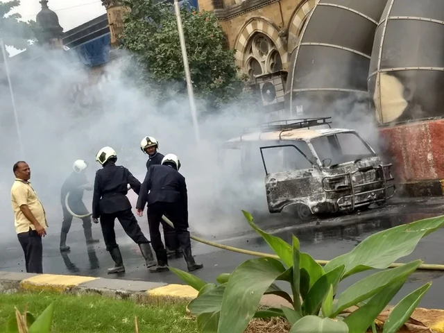 Mumbai: Omni car catches fire near CSMT station; see pictures
