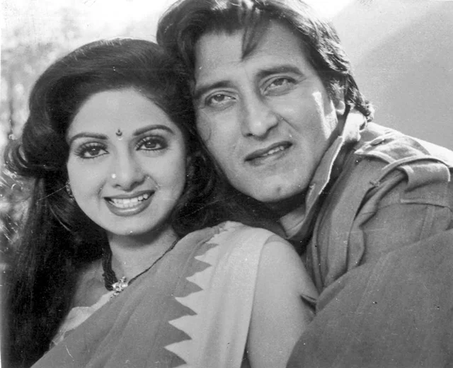 Sridevi and Vinod Khanna, who passed away in 2017. Khanna’s son Akshaye acted in Sridevi’s last film Mom. Pic courtesy: @FilmHistoryPic/Twitter