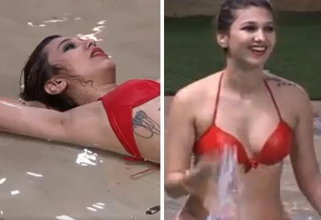 Bigg Boss 12: Jasleen Matharu enjoys a pool date with Anup Jalota in skimpy red bikini