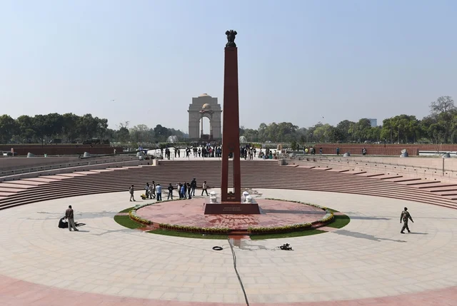 The National War Memorial is seen on a sunny day near India Gate in New Delhi on February 24, 2019. Photo by Sajjad HUSSAIN / AFP
