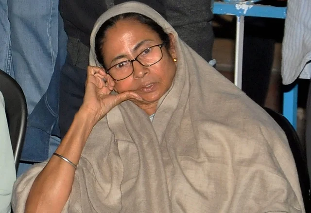 West Bengal Chief Minister Mamata Banerjee sitting on her ‘Save the Constitution’ dharna after CBI raids Kolkata Police Commissioner’s residence. PTI Photo