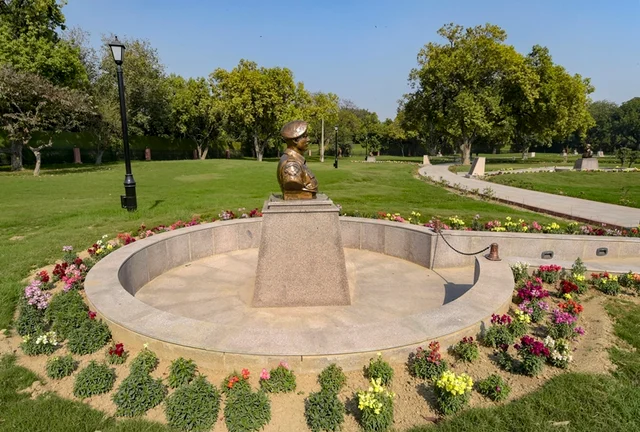 A statue of Lance Naik Albert Ekka, Param Vir Chakra (Posthumous), displayed at Param Yodha Sthal near the National War Memorial, in New Delhi, Sunday, Feb 24, 2019. PTI Photo/Vijay Verma)