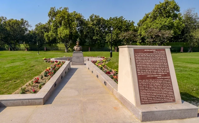 A statue of Lance Naik Albert Ekka, Param Vir Chakra (Posthumous), displayed at Param Yodha Sthal near the National War Memorial, in New Delhi, Sunday, Feb 24, 2019. PTI Photo/Vijay Verma