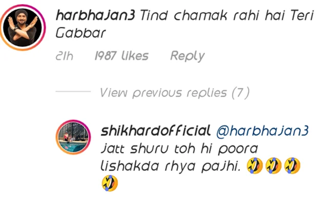 ‘Tind Chamak Rahi hai teri Gabbar’: Shikhar Dhawan, Harbhajan Singh’s Insta banter is as cool as their game