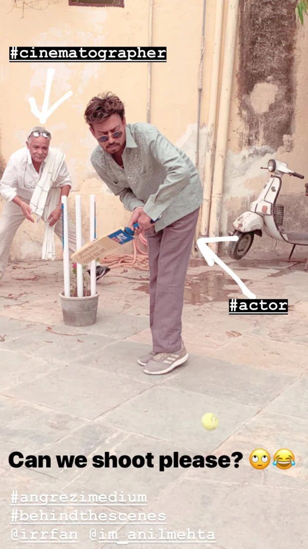 Irrfan Khan enjoys a cricket match on the sets of Angrezi Medium