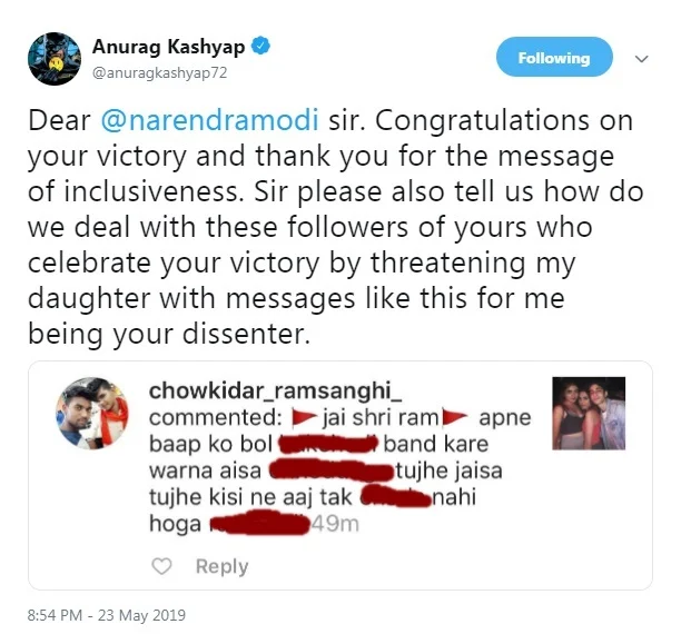 Anurag Kashyap calls Ashoke Pandit a moron for stating rape threat to daughter as Photoshopped