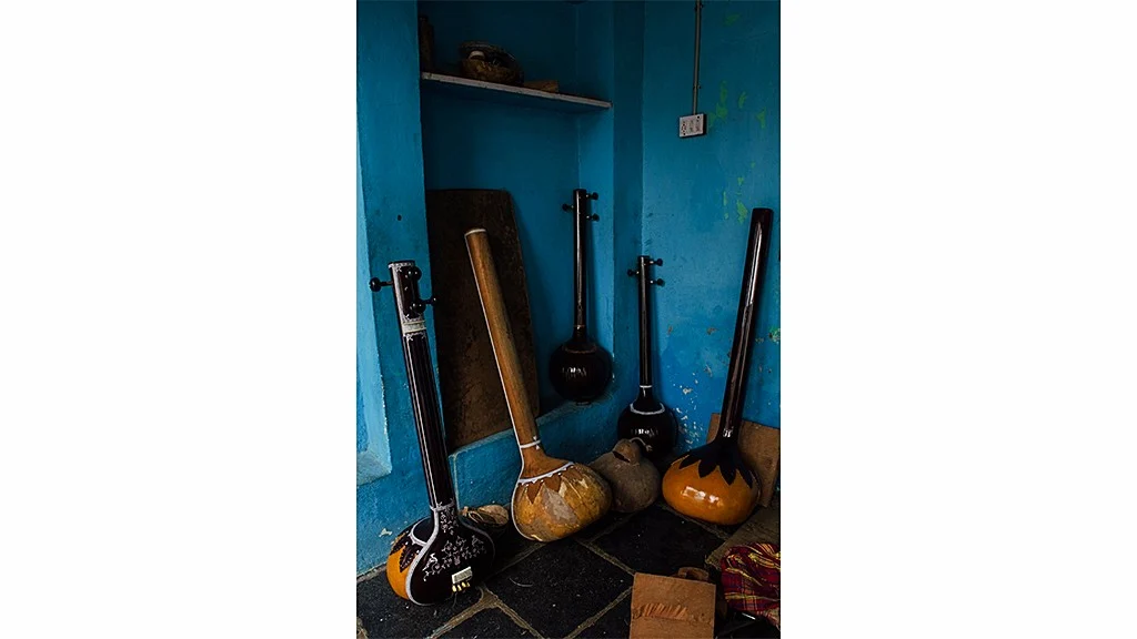 Musical instruments on display at the workshop