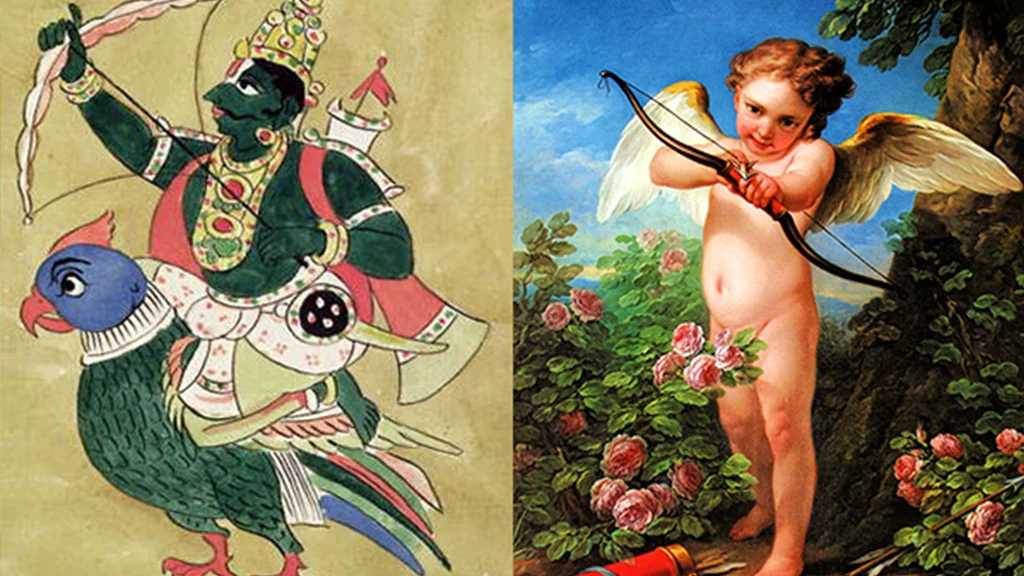The similarities in the imagery of Kamadeva and Cupid are striking
