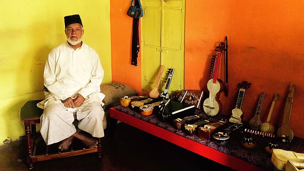 Amir Hamza with the instruments he has crafted
