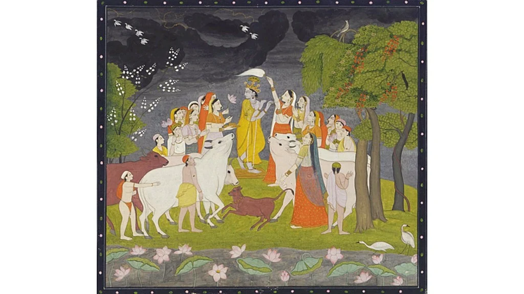 Kangra painting of Krishna playing the flute 