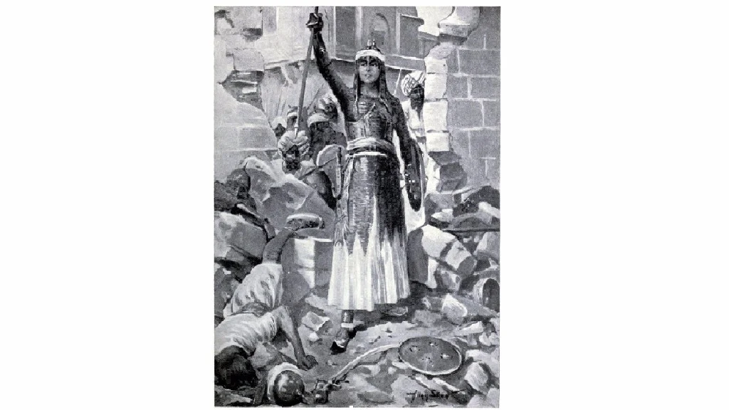 A modern artists work depicting Princess Chand Bibi defending Ahmadnagar in 1595 CE