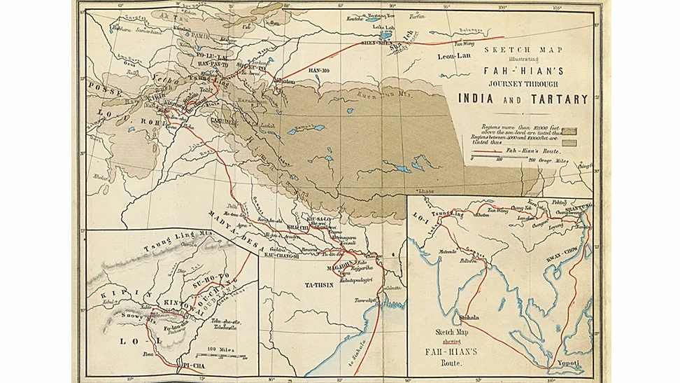 Travels of Fa Hain shown on a map