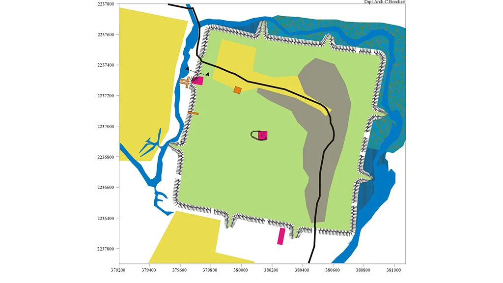 The layout of Sisupalgarh showing the fortification and moat outside