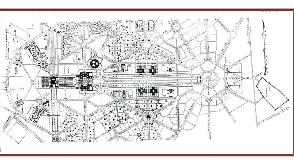 Plan of the new capital that links Viceroy’s House (left end) to C-hexagon (right end)