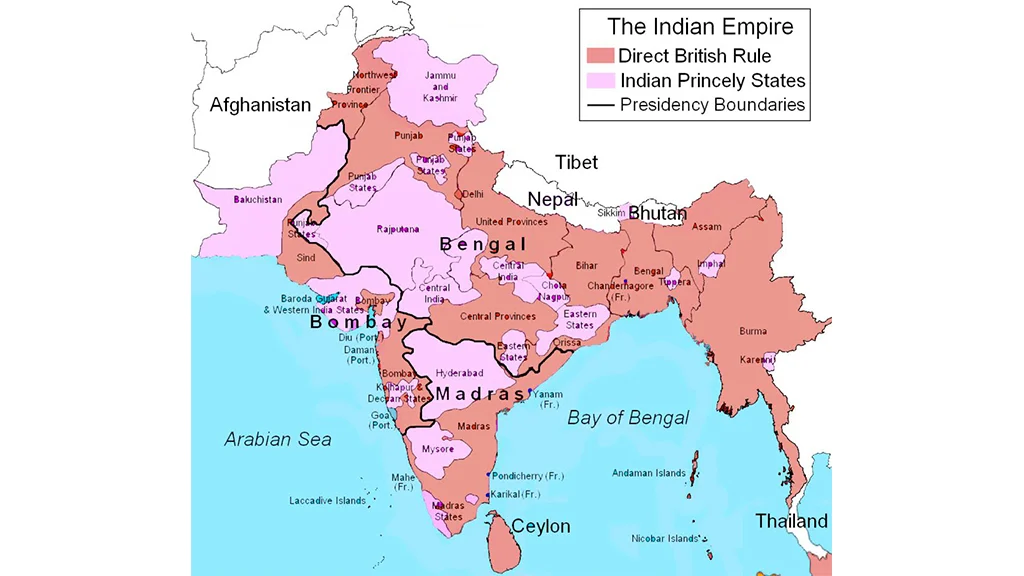 Map of India under British rule