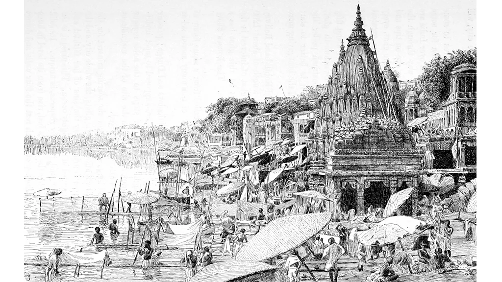 An 1890 CE sketch of the Ghats of Varanasi 