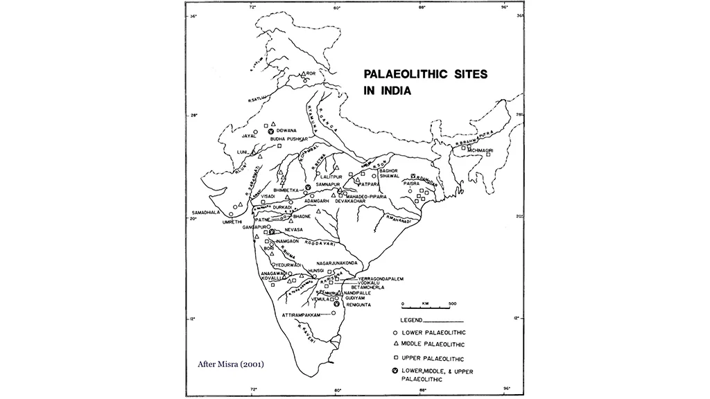 Map showing pre-historic sites in India 